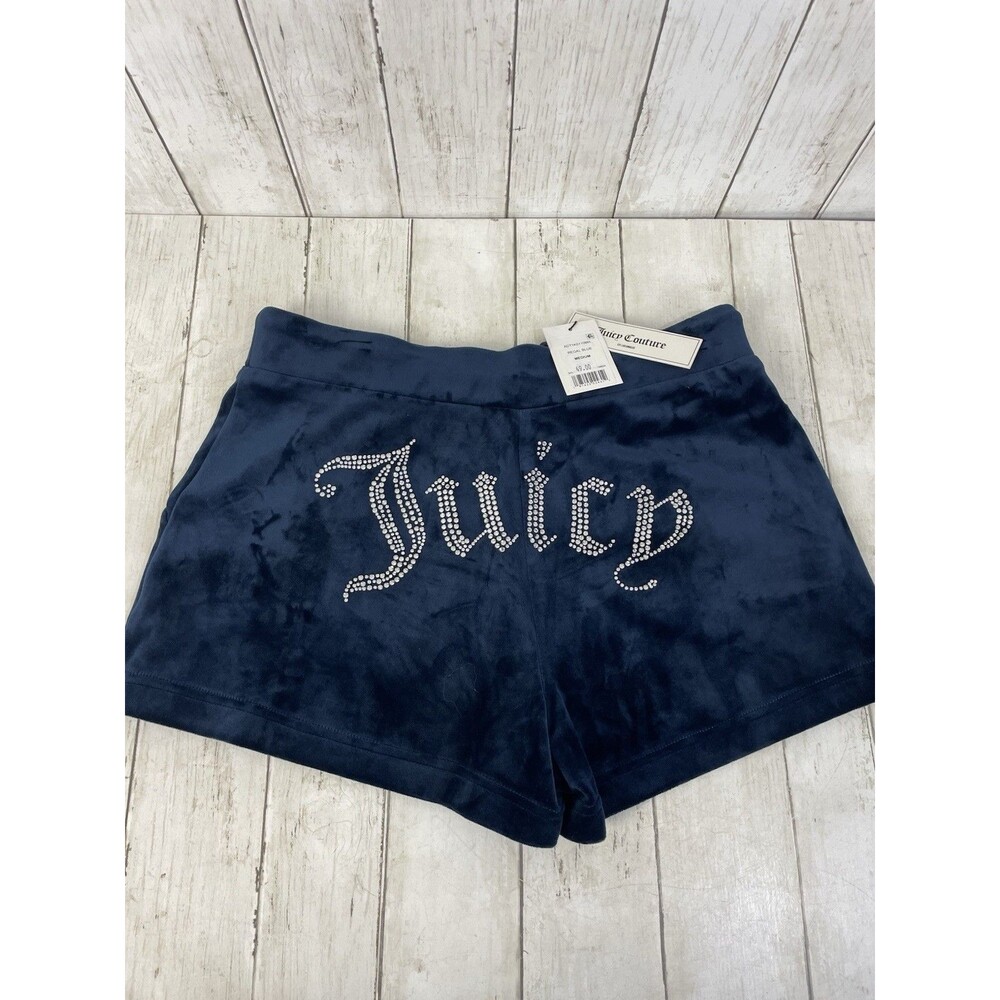 Juicy Couture Womens Big Bling Velour Track Shorts Medium Regal Blue NWT